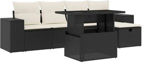 vidaXL Set mobilier de grădină cu perne, 6 piese, negru, poliratan
