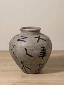 Vas decorativ din terracotta cu motive tribale , H60 cm , "Ritual"