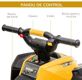 ATV electric copii HOMCOM cu cauciucuri late, masina, faruri LED, 12V ,claxon, muzica, pentru 3-5 ani, galben | Aosom Romania