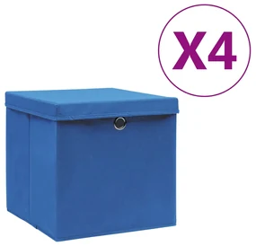 vidaXL Cutii depozitare cu capac, 4 buc., albastru, 28x28x28 cm