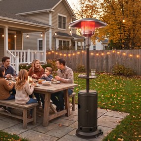 Outsunny Încălzitor de terasă cu gaz 13 kW, cu roți și măsuță, maro | Aosom Romania