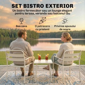 Outsunny Set Bistrò 3 Piese din Oțel Galvanizat, Set de Grădină cu 2 Scaune și Masă din Sticlă Temperată, Mobilier Exterior pentru Terasă, Balcon, Alb | Aosom Romania