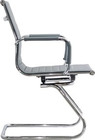 Scaun vizitator gri OFF 806 din piele ecologică și cadru cromat tip sanie
