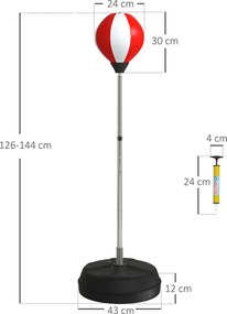 HOMCOM Sac de Box de Podea cu Înălțime Reglabilă, Mănuși de Box și Bază Umplută, 43x43x126-144 cm, Roșu | Aosom Romania