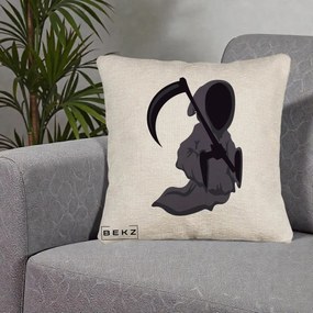 Perna Decorativa Moartea cu Coasa Grim Reaper Halloween, 40x40 cm, Bej Canapea, Husa Detasabila, Perna Inclusa, BEKZ®