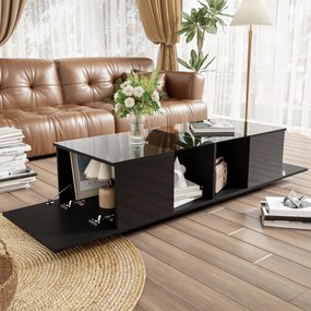 Masă de cafea cu iluminare LED, blat de masă lucios, spațiu de depozitare generos, 120x50x38,5 cm, Negru