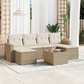 vidaXL Set canapele de grădină, 7 piese, cu perne, bej, poliratan