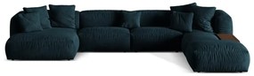 Colțar modular albastru închis cu tapițerie din catifea (cu colț pe partea dreaptă/în formă de "U") Martina – Micadoni