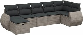 vidaXL Set canapele de grădină, 7 piese, cu perne, gri, poliratan