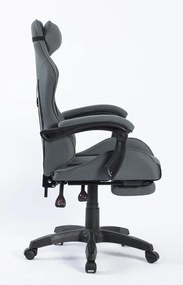 Scaun gaming, masaj în perna lombară, suport picioare, textil, Gri