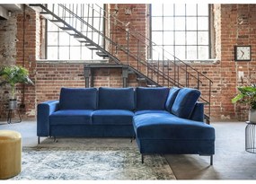 Colțar albastru închis extensibil cu tapițerie din catifea (cu colț pe partea dreaptă) Lofty Lilly – Miuform