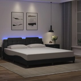 3214208 vidaXL Cadru de pat cu lumini LED, negru, 180x200 cm, piele ecologică