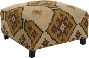 Taburet kilim pentru picioare din lână, bumbac și lemn, bej, cu romburi în trepte, țesut manual, 44 x 80 x 80 cm, „Kilim”