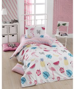 Lenjerie de pat pentru copii albă-roz pentru pat de o persoană 140x200 cm Kokteyl – Mijolnir