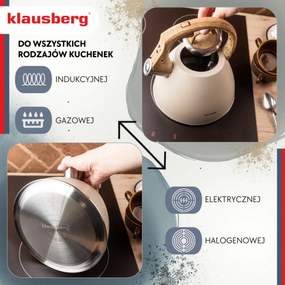 Klausberg KB 7954 Fierbător cu vârtej, 2,5 l, Oțel inoxidabil, Mâner izolat cu efect de lemn, Inducție, Bej/maro