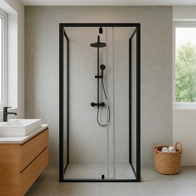 Flexi perete montat pătrat cabină de duș 90x90 cm fără tavă de duș negru