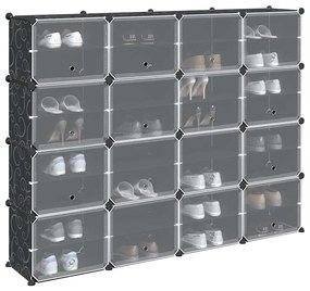 vidaXL Organizator cub de depozitare cu uși, 16 cuburi, negru, PP