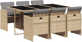 vidaXL Set mobilier pentru grădină, 7 piese, cu perne, bej, poliratan