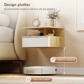 HOMCOM Set de 2 Noptiere Suspendate cu Sertar și Raft Deschis, 35x32x22.5 cm, Alb și Stejar | Aosom Romania