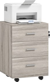 Vinsetto Comodă de birou cu 3 sertare Roți Încuietoare 2 Chei Arhivator Mobil pentru Studiu Living 40x40x61,5 cm Gri | Aosom Romania