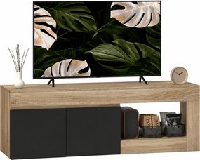 HOMCOM Comodă TV Modernă cu Dulap, Negru și Lemn Natur | Aosom Romania