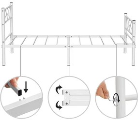 Cadru De Pat Din Metal, De O Persoana, Alb, Dimensiune Saltea 90 X 190 Cm