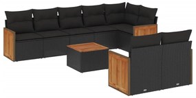 3260235 vidaXL Set mobilier de grădină cu perne, 9 piese, negru, poliratan