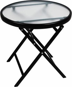 Masă de depozitare cu blat din sticlă, neagră, Ø 45 cm, oțel