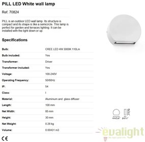 Aplica perete LED de exterior stil modern IP54 PILL alba 70824