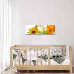 Tablou cu ulei de flori (cu ceas) (90x30 cm)
