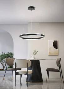 Lustra LED Suspendata Cu Telecomanda, 3 Tipuri De Lumina, Inaltime Reglabila, 160W, Negru