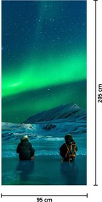 Fototapet pentru ușă - Aurora boreală și oameni (95x205cm)