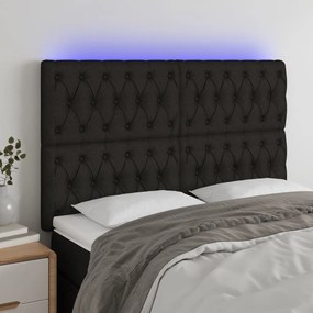3122768 vidaXL Tăblie de pat cu LED, negru, 160x7x118/128 cm, textil