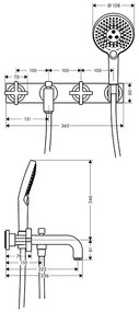 Baterie cadă - duș, Axor, Citterio, mânere tip cruce, cu set de duș, crom, 39441000