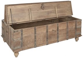 Măsuță de cafea tip cufăr vechi din lemn masiv de tec, cu patină vintage, „Heritage Chest”