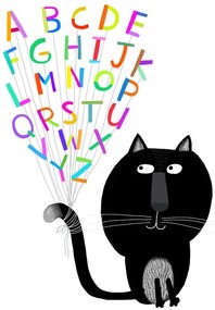 Ilustrație Cute Black Cat with Alphabet Letters, Carla Daly