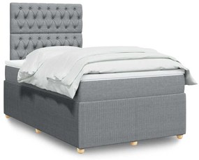vidaXL Pat continental cu saltea, gri deschis, 120x200 cm, textil