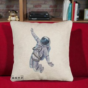 Perna Decorativa Astronaut Acuarela Zbor, 40x40 cm, Bej Canapea, Husa Detasabila, Perna Inclusa, BEKZ®