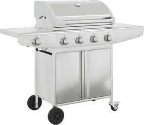 vidaXL Grătar pe gaz cu 5 arzătoare, argintiu, oțel inoxidabil