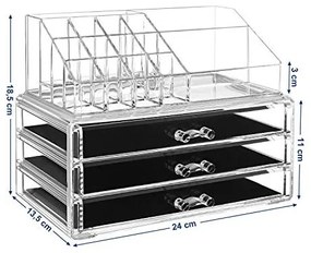 Organizator cosmetice machiaj, Songmics, Transparent, 23.8x15.3x18.8 cm