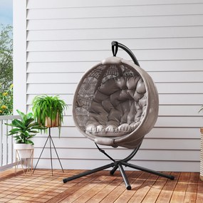 Outsunny Scaun suspendat Scaun de grădină Fotoliu din coș, stil Boho, 116 x 125 x 172 cm, bej + negru | Aosom Romania