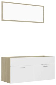 804814 vidaXL Set mobilier baie, 2 piese, alb și stejar sonoma, PAL