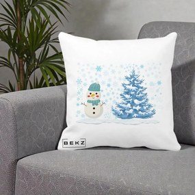 Perna Decorativa Om de Zapada si Brad Craciun, 40x40 cm, Alba Mata, Husa Detasabila, Perna Inclusa, BEKZ®