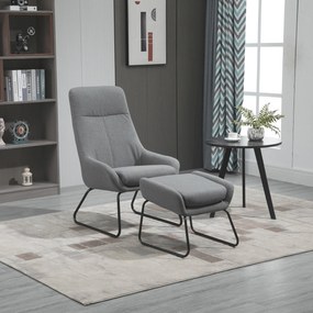 HOMCOM Set Fotoliu cu Pouf pentru picioare, Capitonate, Mobilier Casa si Birou, din Metal si Tesatura, Gri