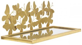 Set 2 noptiere cu oglinda aurii din metal, 43x19,2x16,5 cm, Butterflies Mauro Ferretti