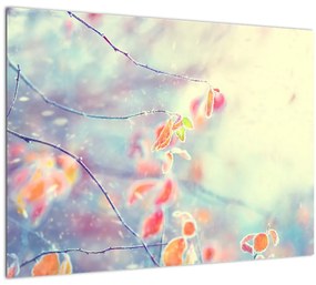 Tablou pe sticlă - Frunze în gheață (70x50 cm)