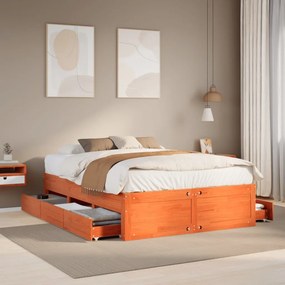 vidaXL Cadru pat fără saltea/cu sertare maro 160x200cm, lemn masiv pin
