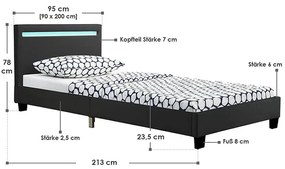 Čalúnená posteľ Verona 90 x 200 cm s LED osvetlením v čiernej farbe