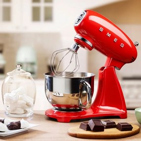 Mixer planetar SMEG SMF03RDEU, 800 W, 4,8 l, 10 viteze, Functie de pornire treptata, Rosu