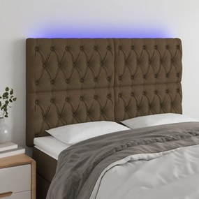 Tablie de pat cu LED, maro inchis, 144x7x118 128 cm, textil 1, Maro inchis, 144 x 7 x 118 128 cm